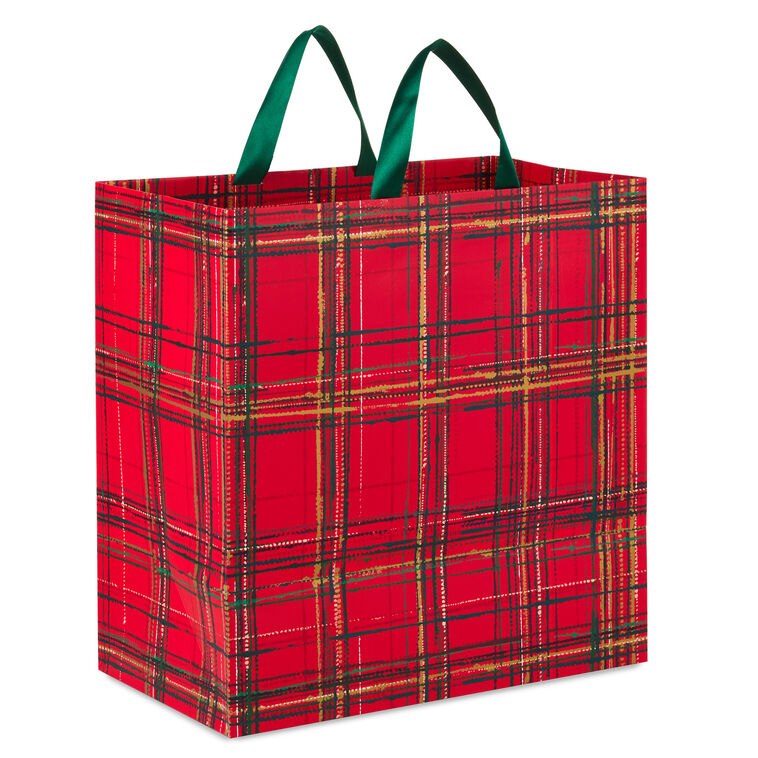 Painterly Plaid Extra-Deep Christmas Gift Bag Back image number 5