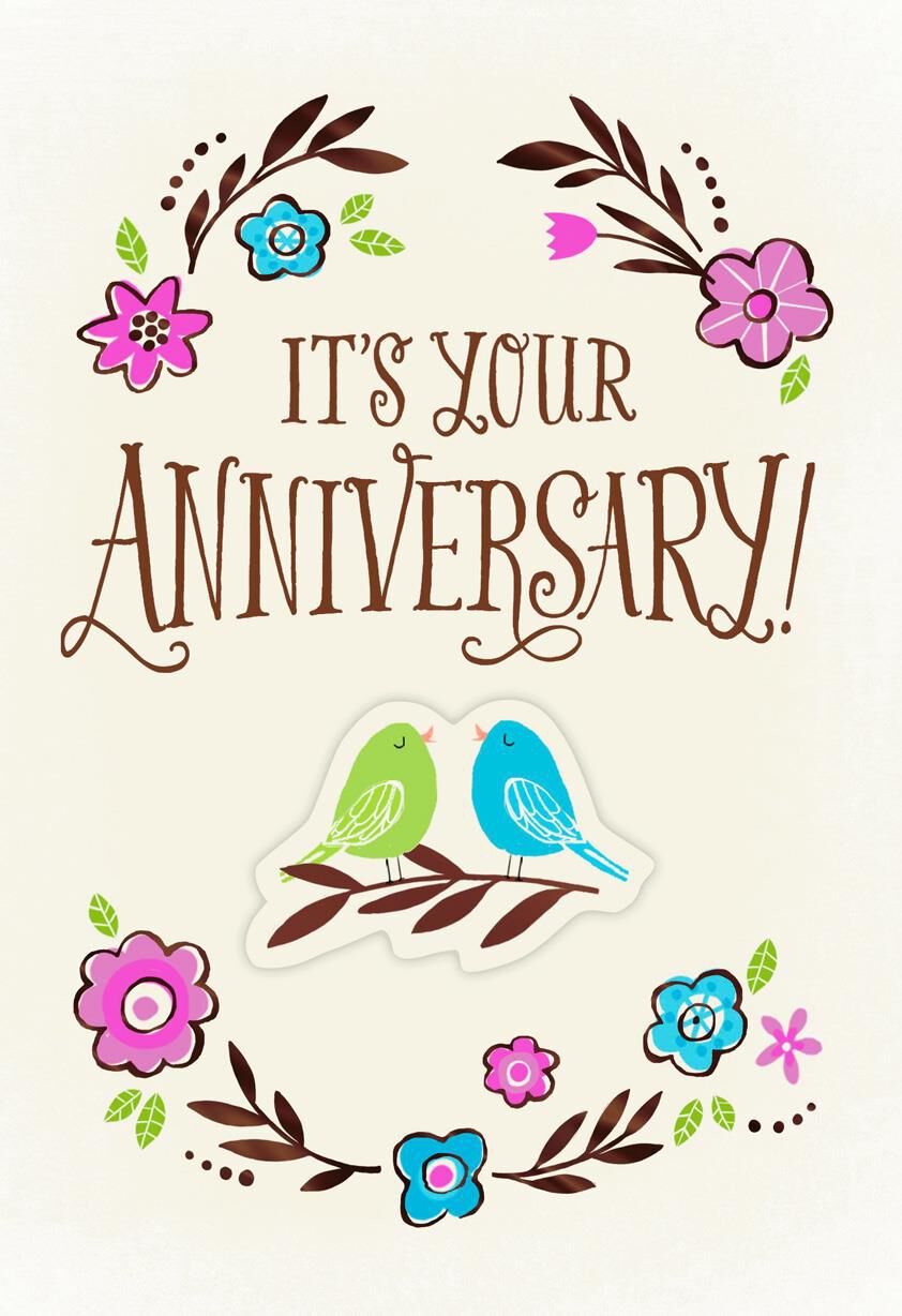 Birds And Flowers Wishes Anniversary Card Greeting Cards