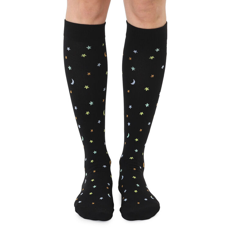 Black Compression Socks With Moon and Star Designs front image number 1