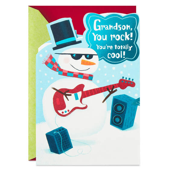 Snowman Rock Band Christmas Card for Grandson, , large image number 1