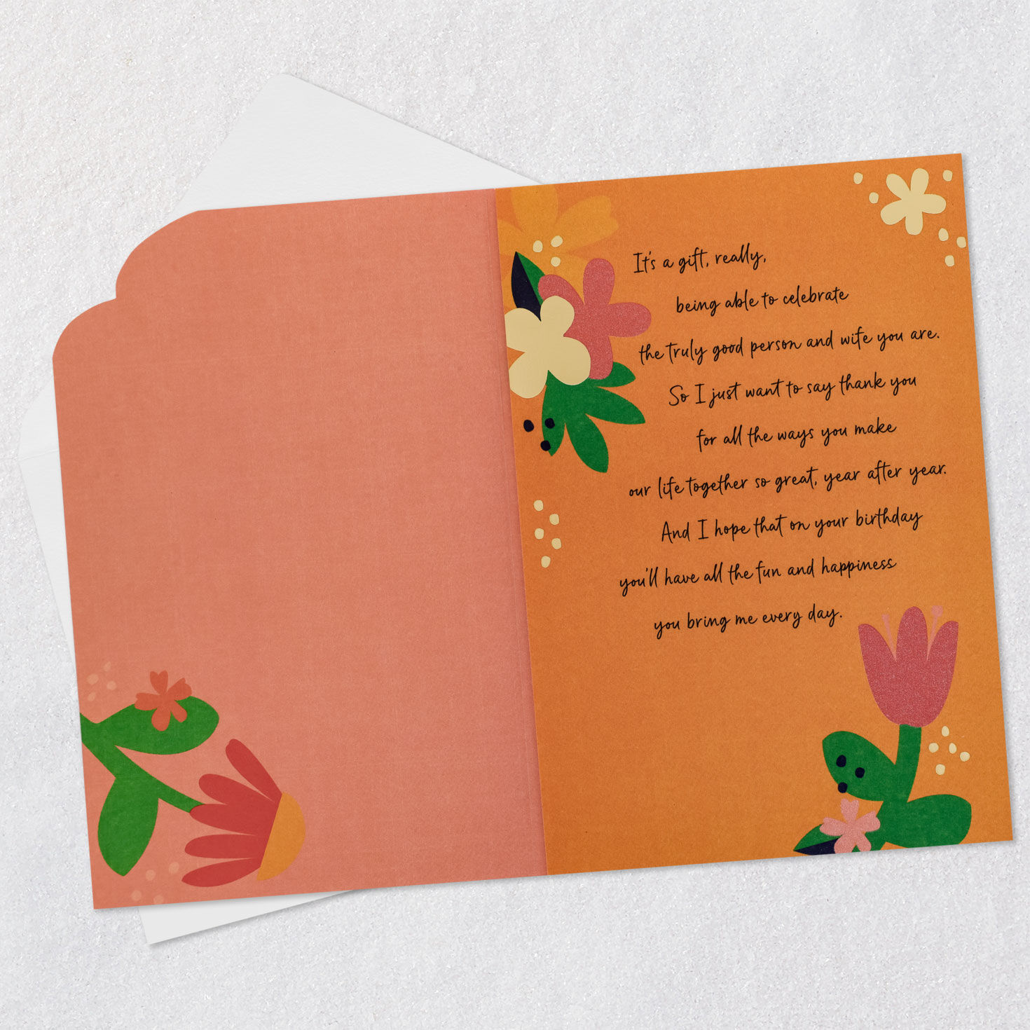 Flowers on Peach Birthday Card for Wife Open card with envelope image number 3