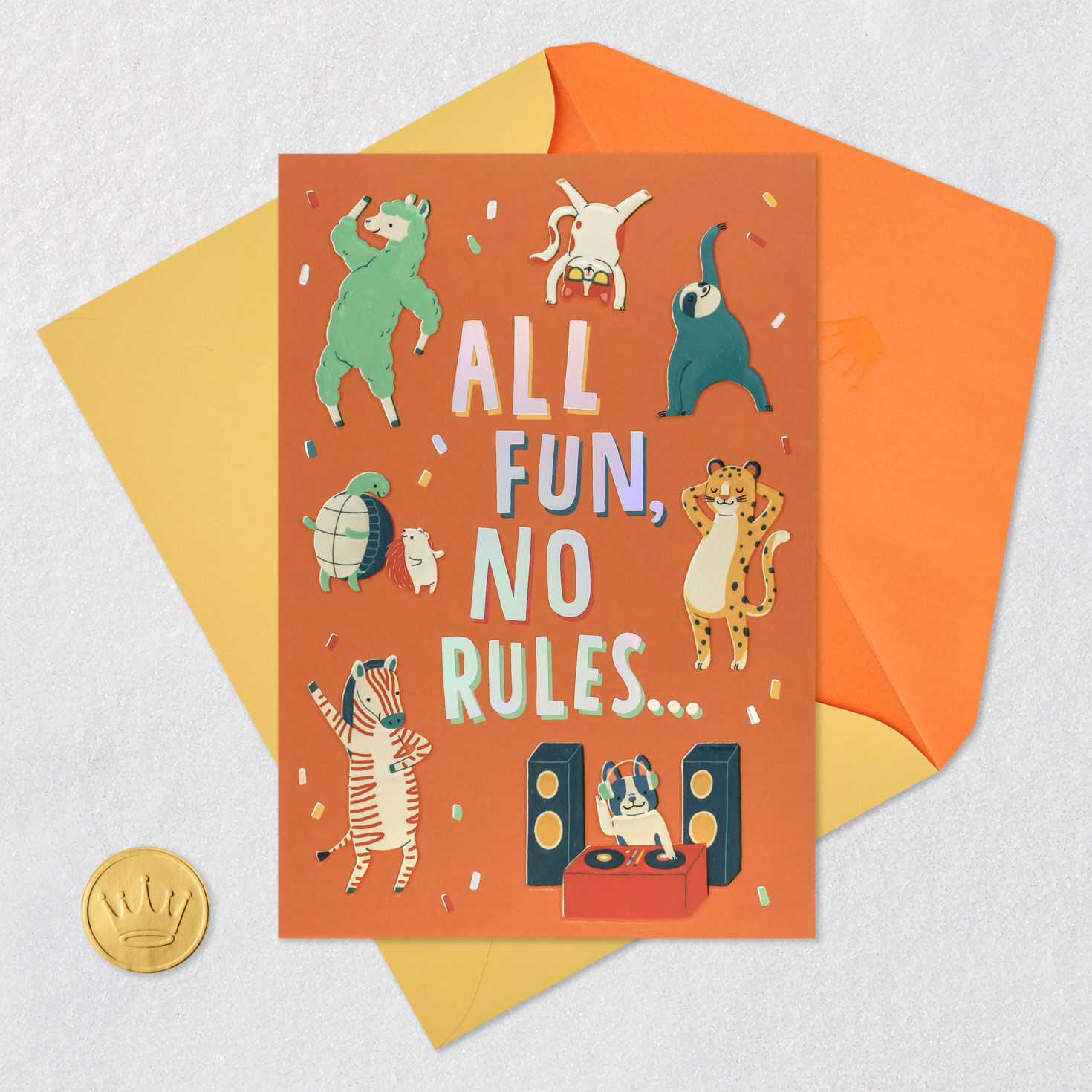 Orange Llama, Turtle, Sloth, Zebra Grandparents Day Card Card Front with Envelope and Gold Seal image number 5