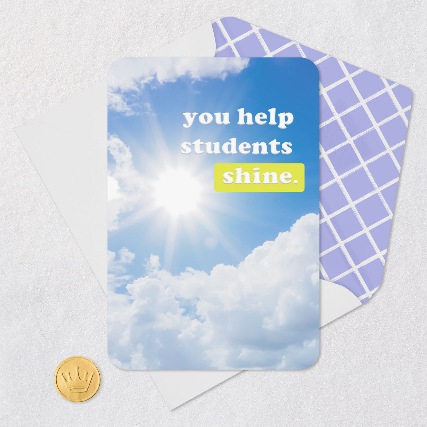Shining Sun in Blue Sky Teacher Thank You Card Card Front with Envelope and Gold Seal image number 5