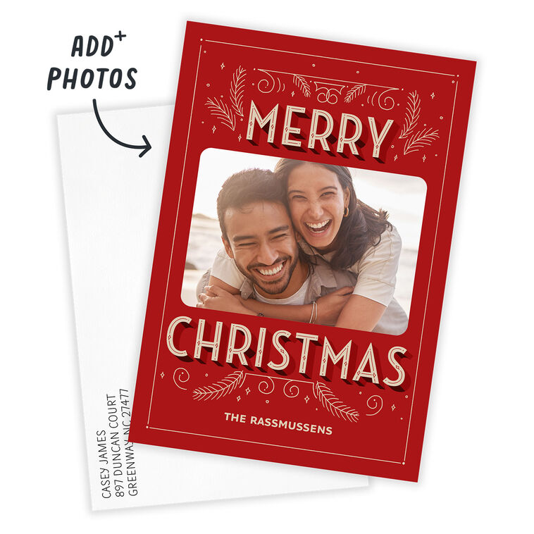 Vintage Lettering Flat Christmas Photo Card, , large image number 2