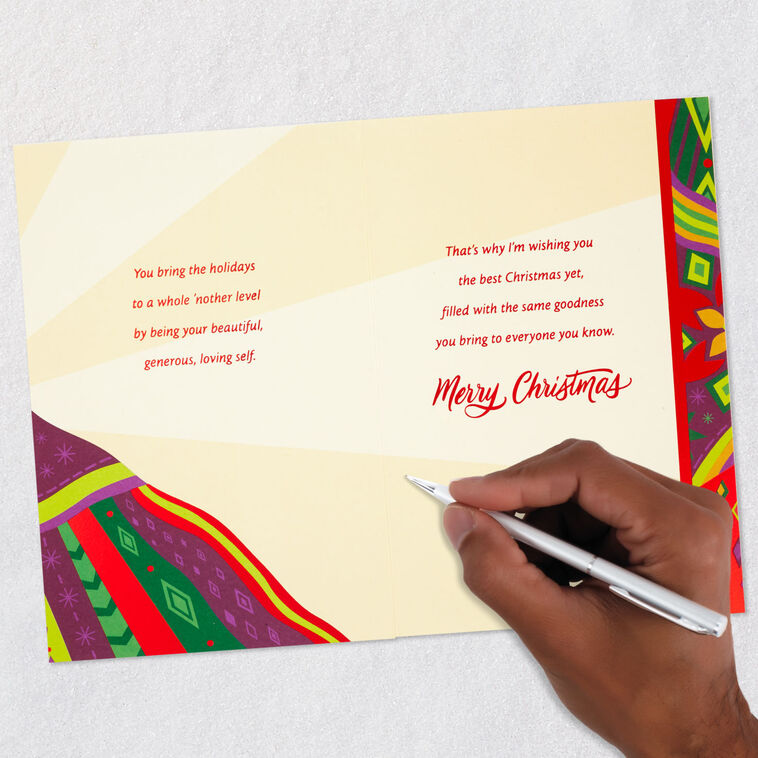 Black Woman Colorful Dress Christmas Card for Sister signing card image number 7