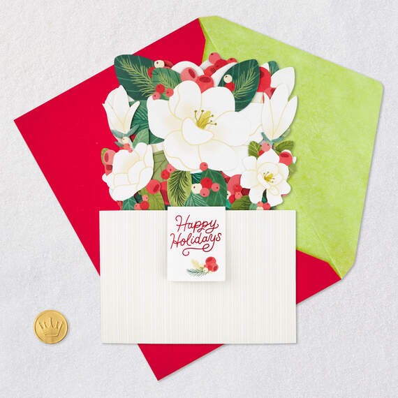 Magnolia Flower Bouquet 3D Pop-Up Holiday Card, , large image number 5