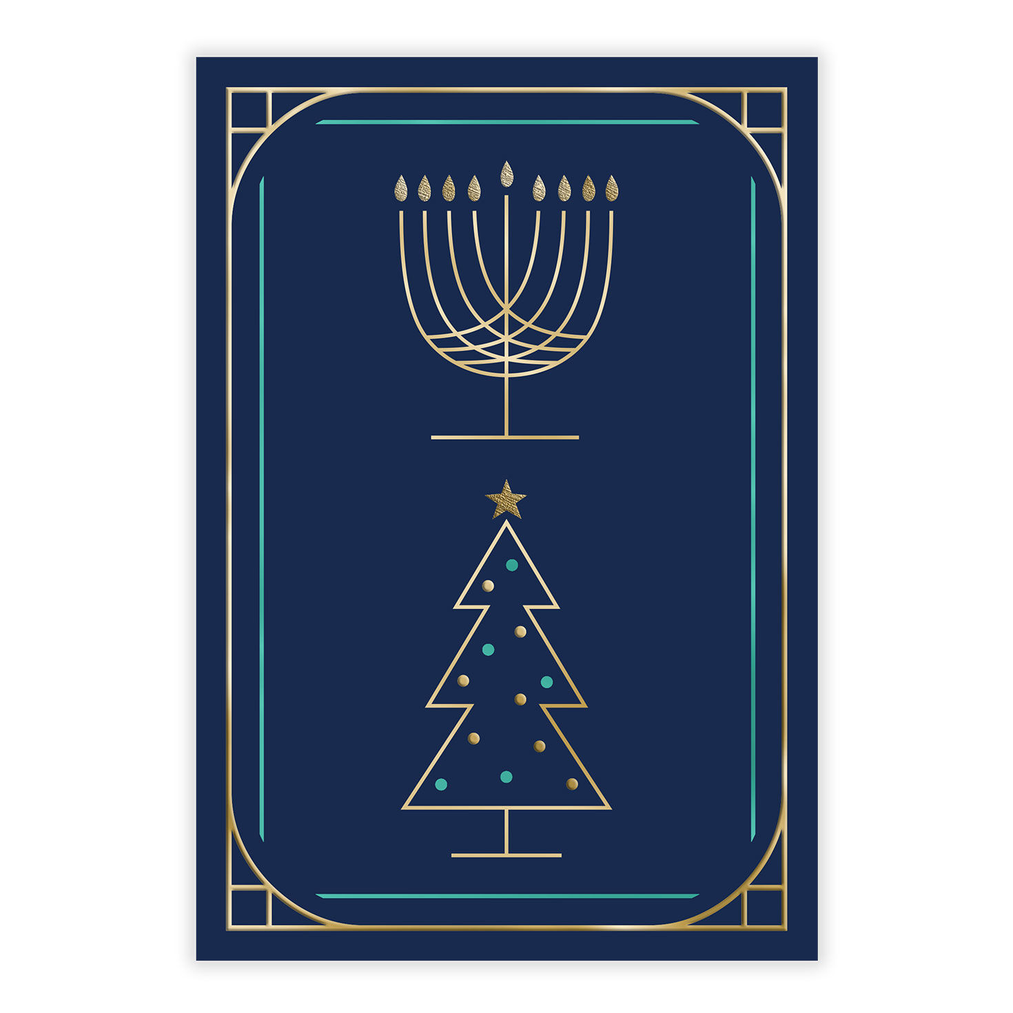 Menorah and Tree Personalized Hanukkah Card front image number 2