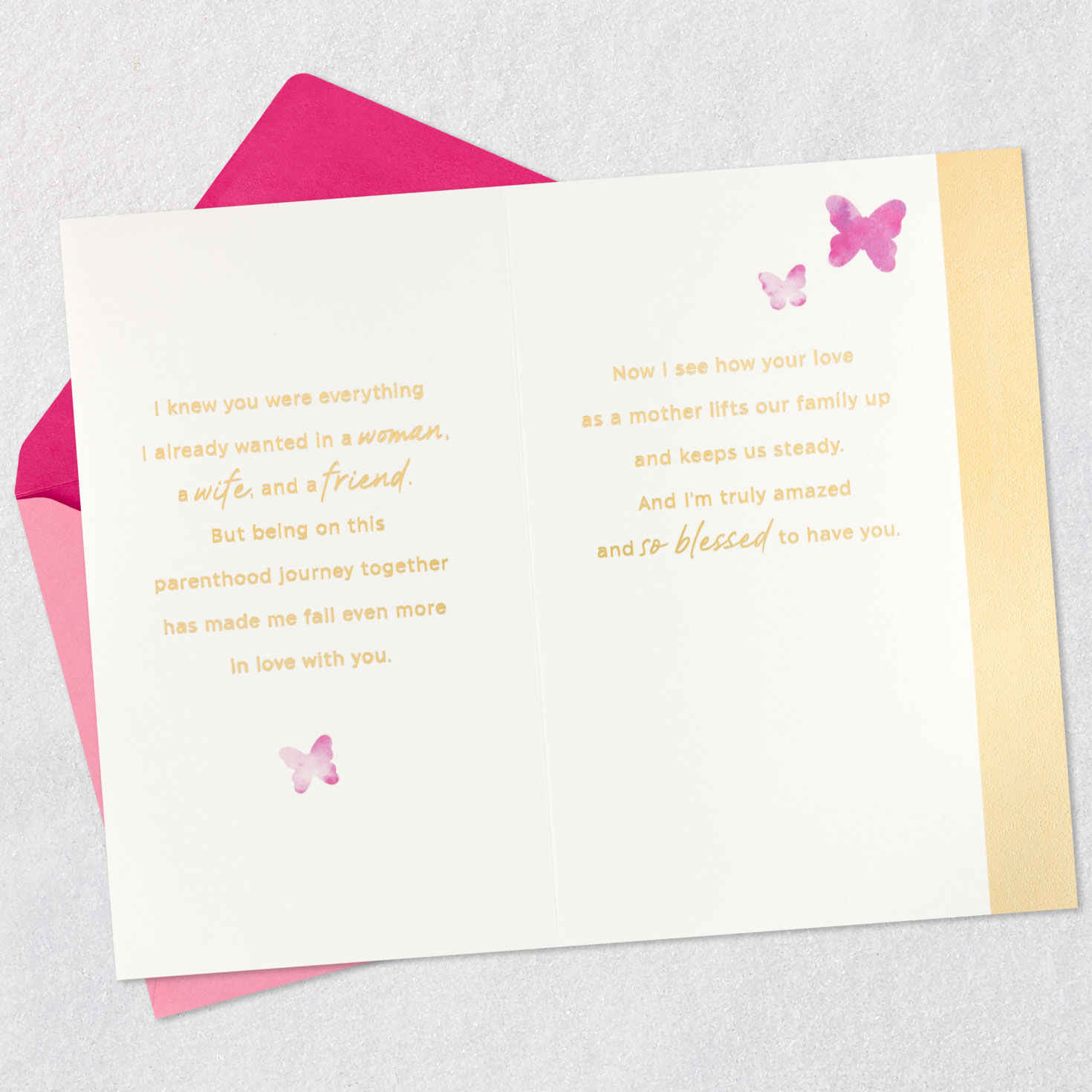 Pink Watercolor Butterfly Mother's Day Card for Wife Open card with envelope image number 4