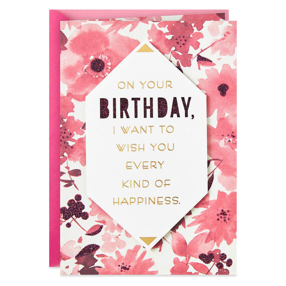 Every Kind of Happiness Pink Flowers Birthday Card, , large image number 1