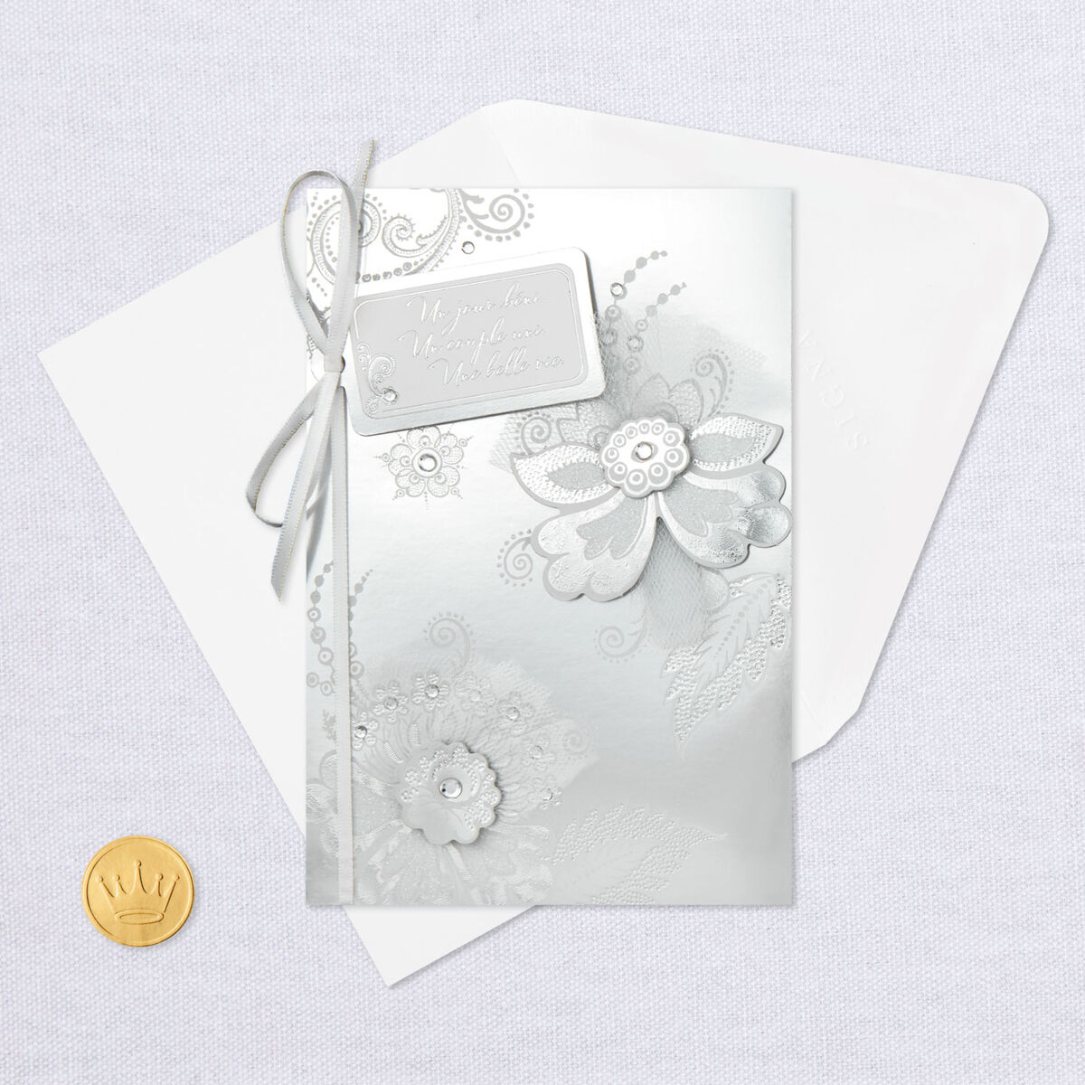 Flowers and Gift Tag FrenchLanguage Wedding Card