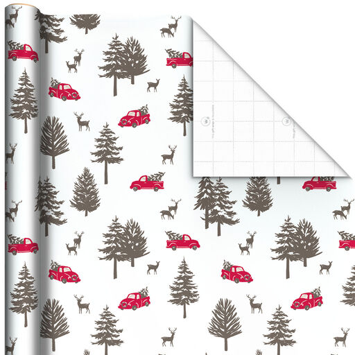 Red Trucks and Trees Christmas Wrapping Paper, 35 sq. ft., 