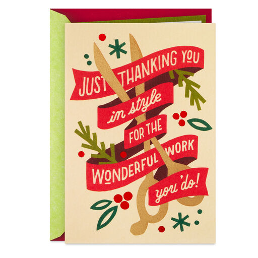 Thanking You in Style Christmas Card for Hairstylist, 