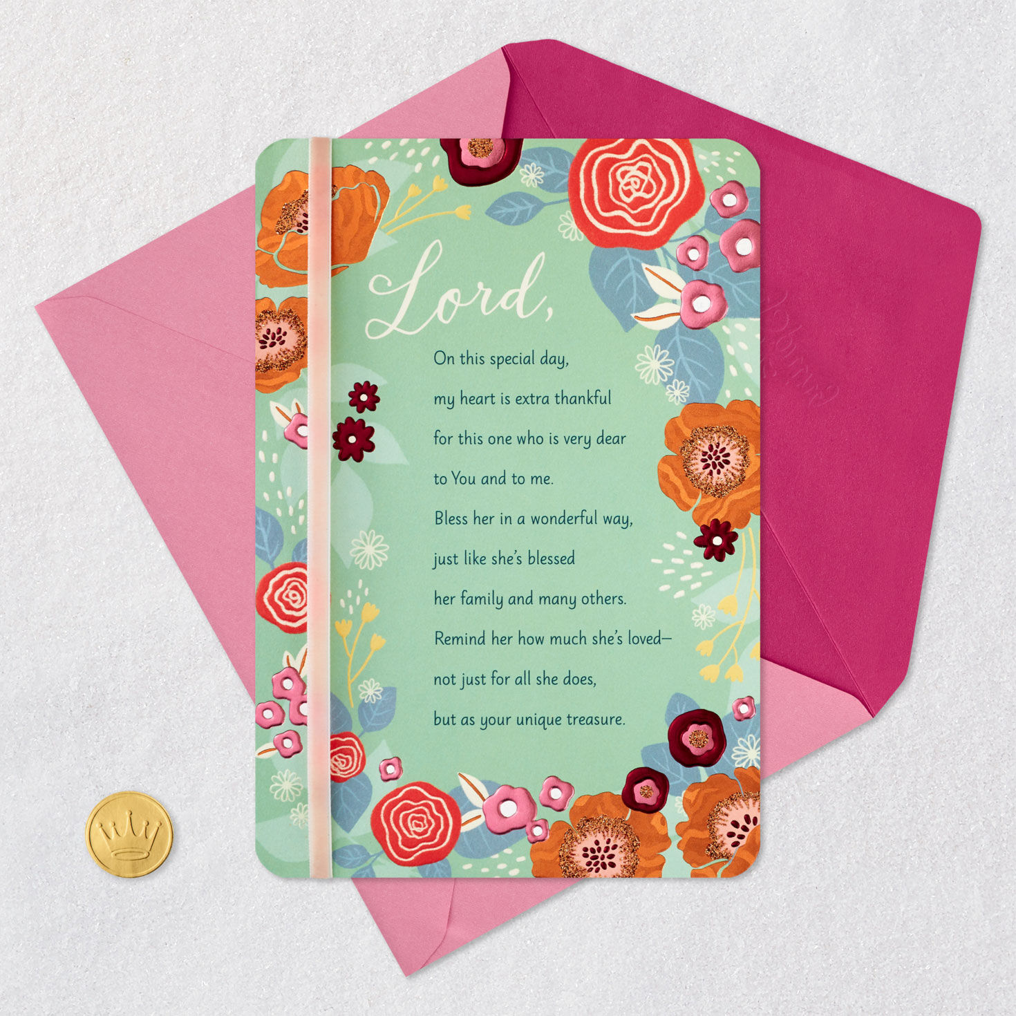 Beautiful Flowers Religious Mother's Day Card Card Front with Envelope and Gold Seal image number 6