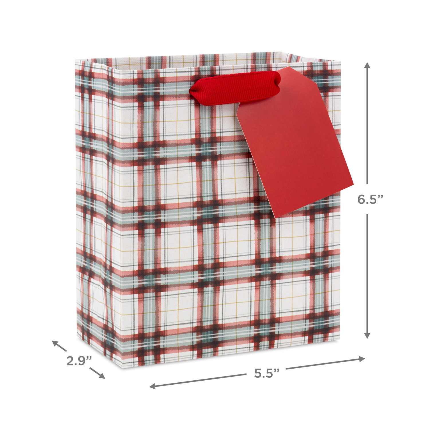 Farmhouse Plaid on White Small Holiday Gift Bag measurement image number 3