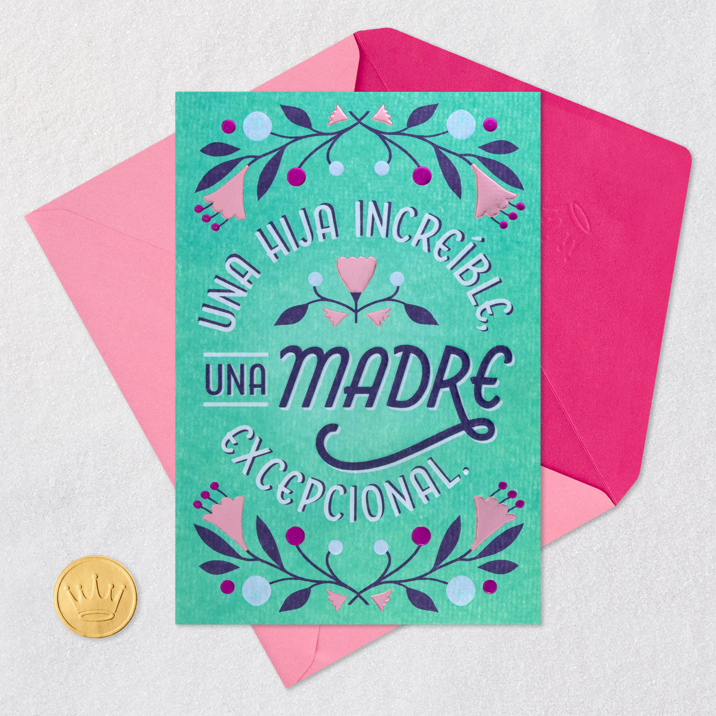 Teal and Navy Spanish Mother's Day Card for Daughter Card Front with Envelope and Gold Seal image number 6