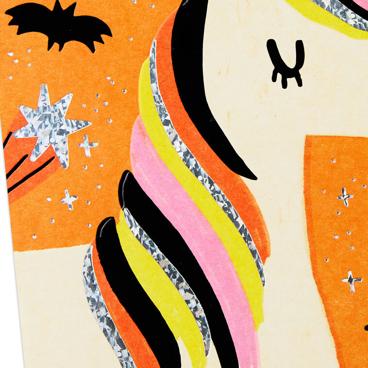 Pink, Orange and Black Unicorn Halloween Card Card Front Detail image number 5