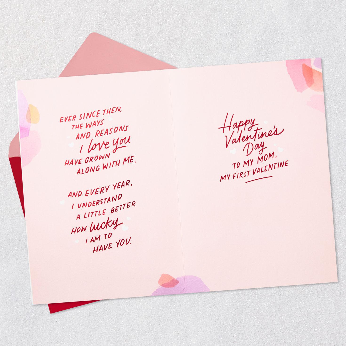Pink Brushstroke Heart Valentines Day Card for Mom Open card with envelope image number 4