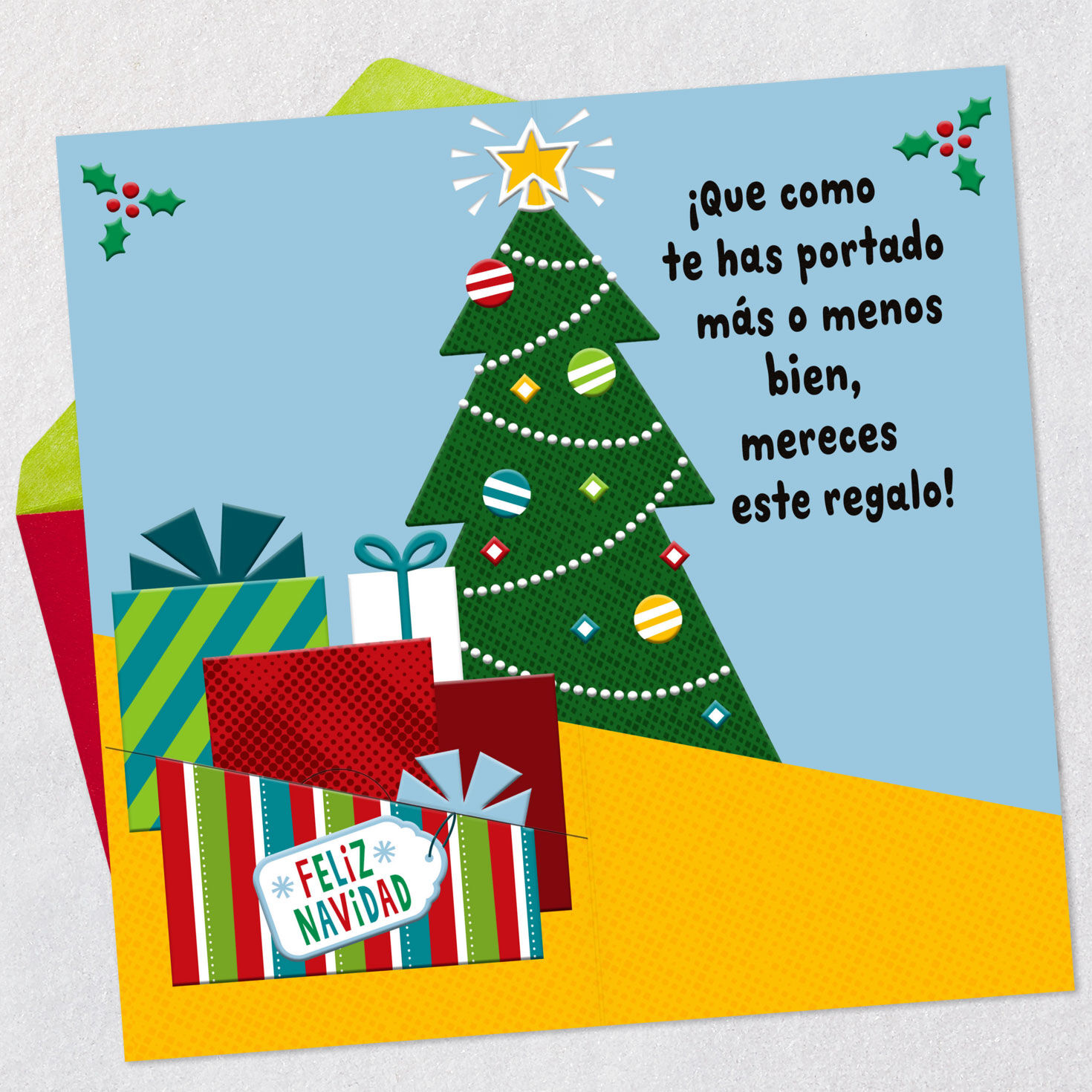 Santa's List Spanish Gift Card Holder Christmas Card Open card with envelope image number 4