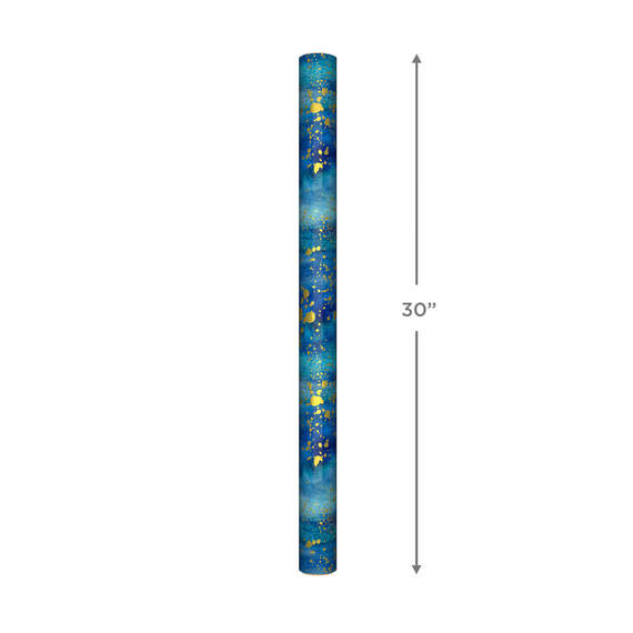 Blue Watercolor With Gold Splatter Wrapping Paper, 20 sq. ft., , large image number 5