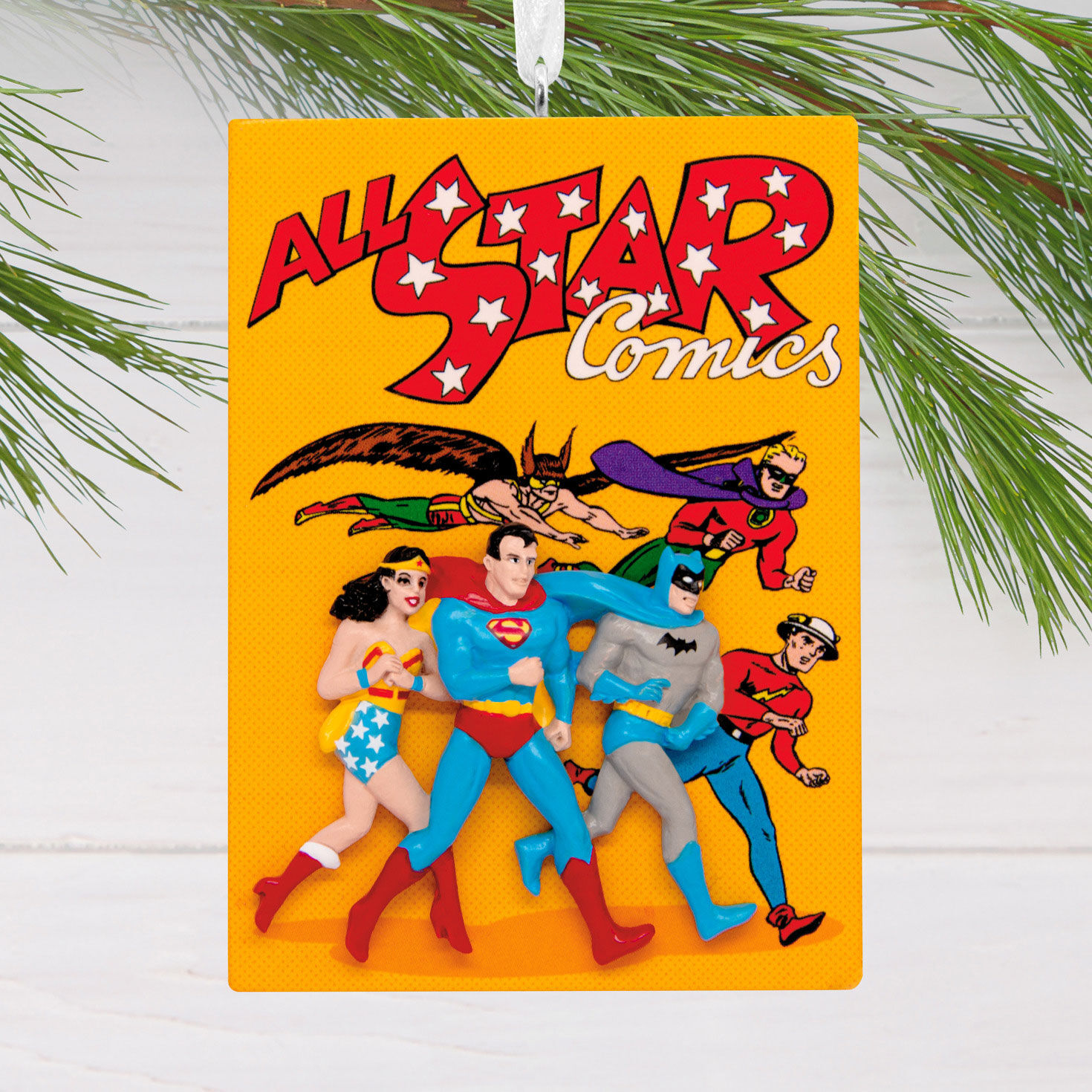 Justice League Comic Book Christmas Ornament hanging on tree image number 2