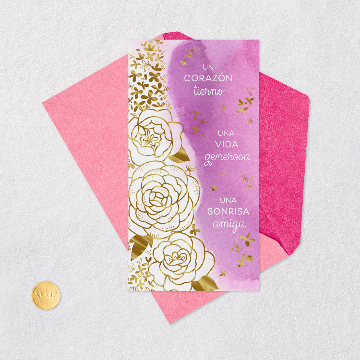 Gold and Purple Flowers Spanish Mother's Day Money Holder Card Front with Envelope and Gold Seal image number 5