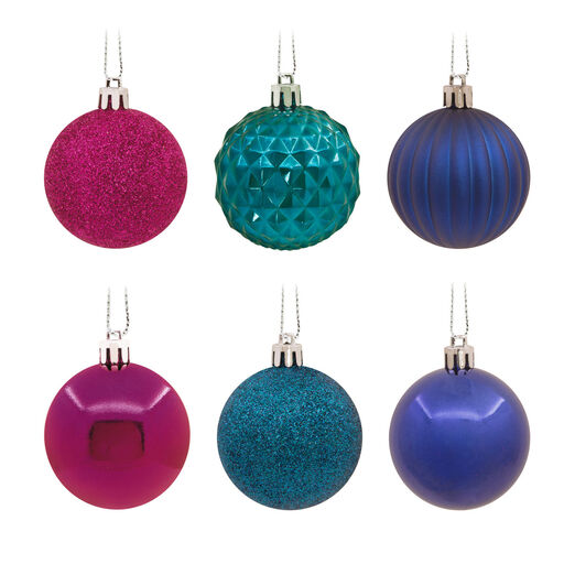 30-Piece Magenta, Teal, Navy Shatterproof Christmas Ornaments Set, 
