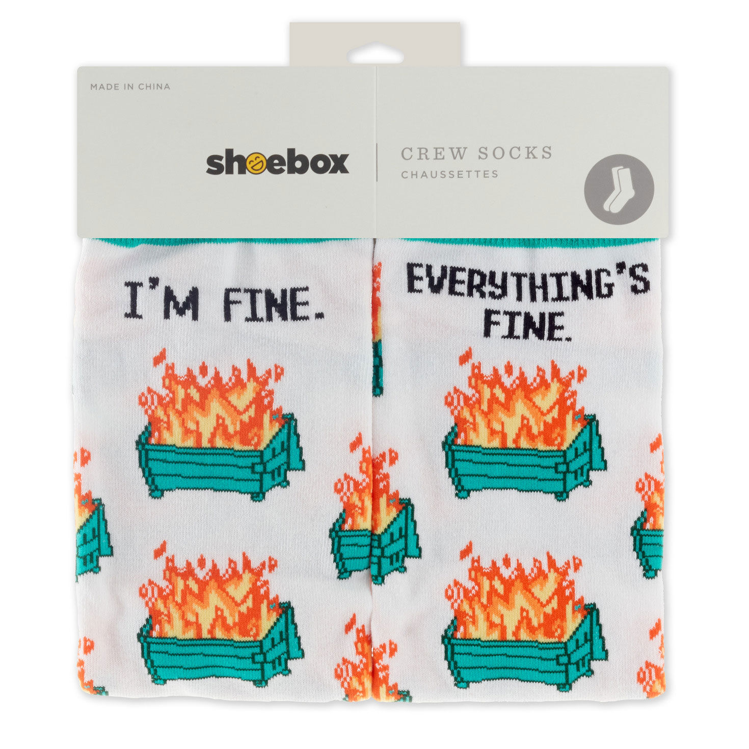Garbage Dumpster Bin Fire Novelty Crew Socks  image number 4