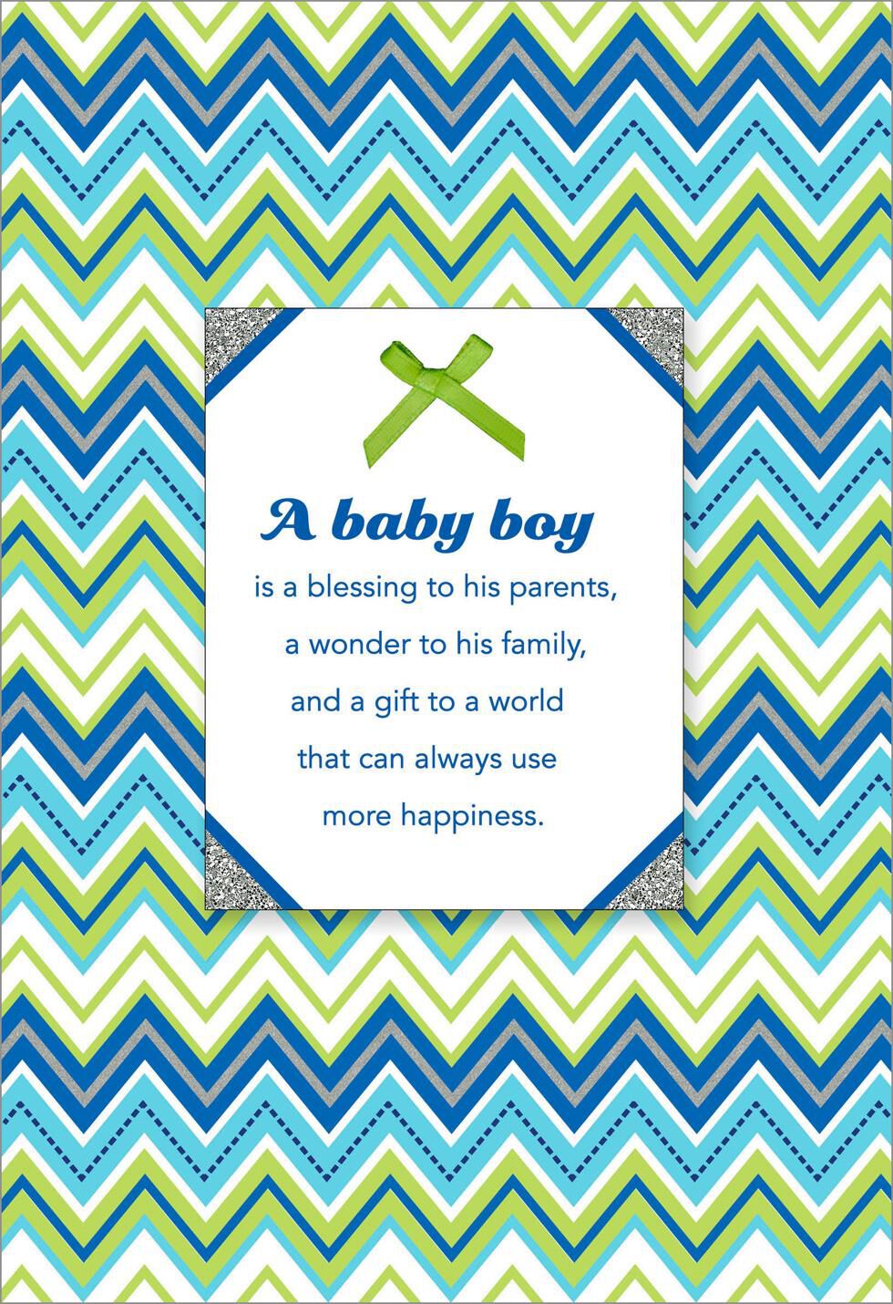 Blue Chevron New Baby Boy Card