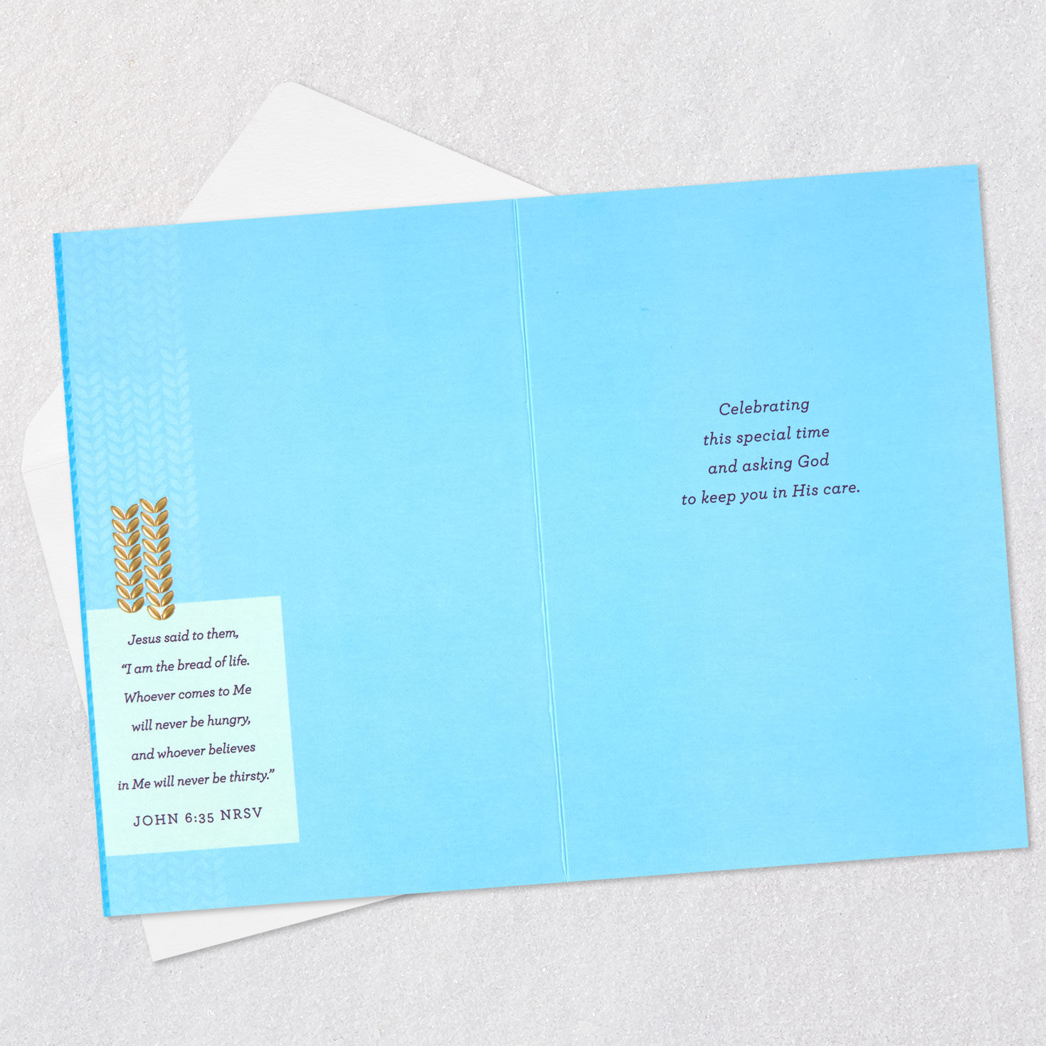 Gold Chalice and Grapes on Blue First Communion Card Open card with envelope image number 4