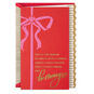 Elegant Pink Bow on Red Christmas Card Card Front image number 1