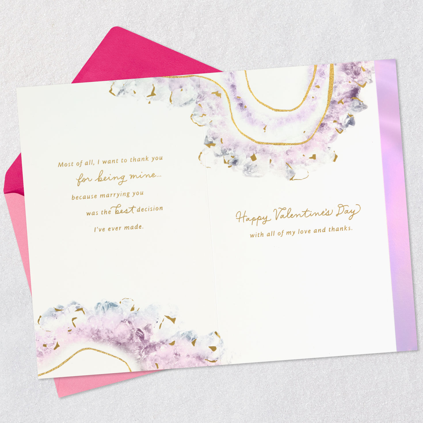 Marbled Pink and Gold Valentines Day Card for Wife Open card with envelope image number 5