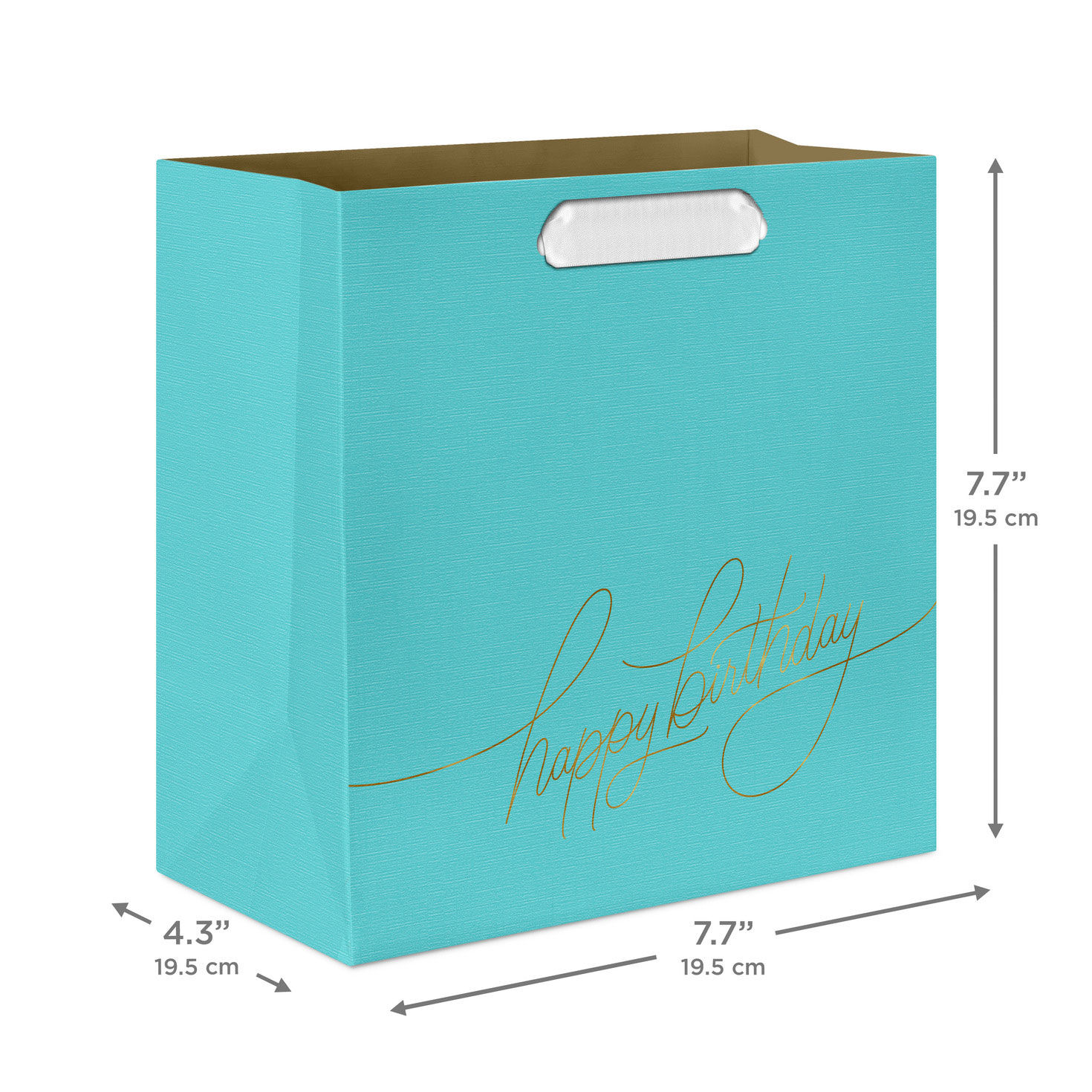 Happy Birthday on Turquoise Medium Square Gift Bag measurement image number 3