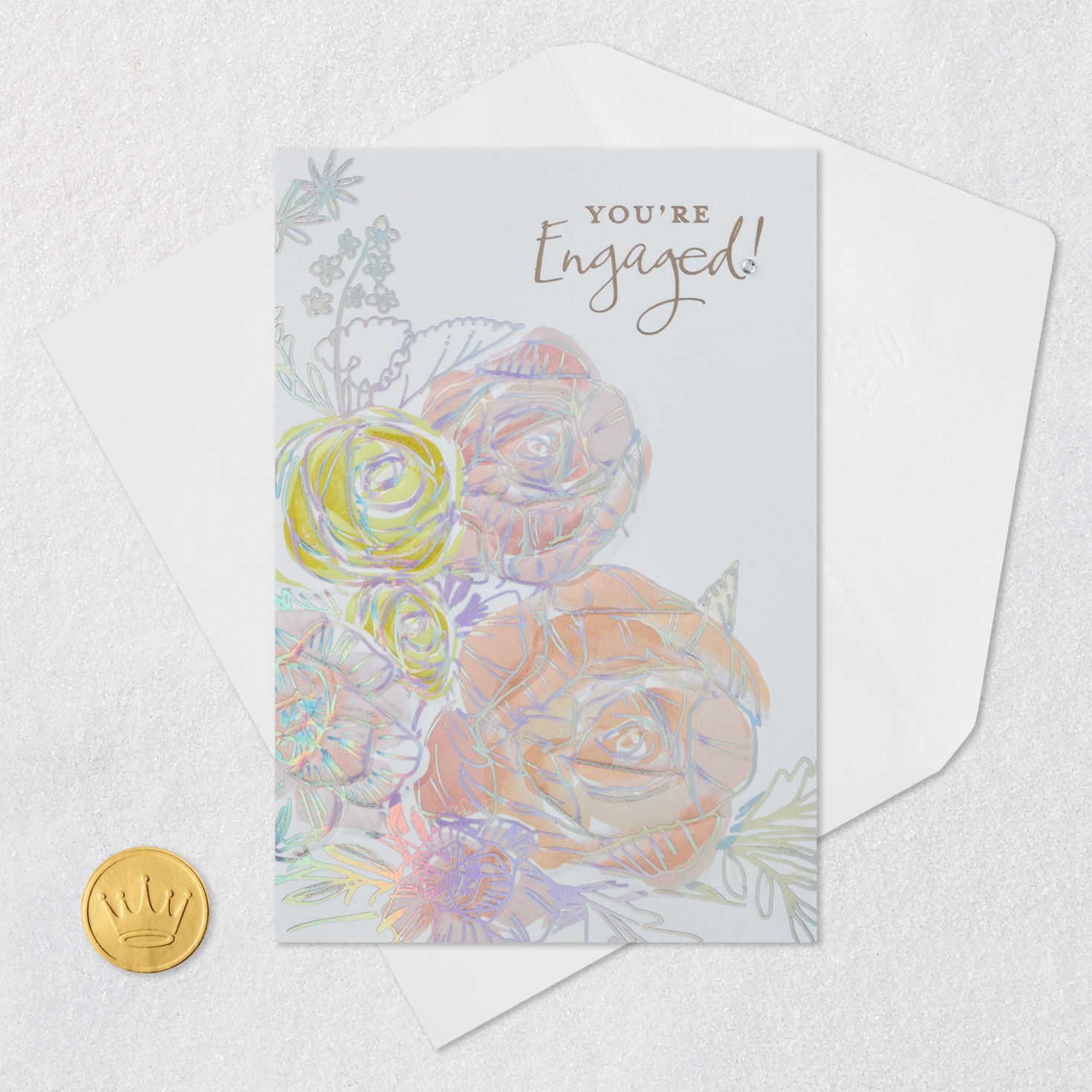 Watercolor Flowers Engagement Congratulations Card Card Front with Envelope and Gold Seal image number 5