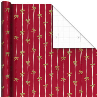 Rustic Red with Gold Bows Christmas Wrapping Paper Roll, 35 sq. ft.