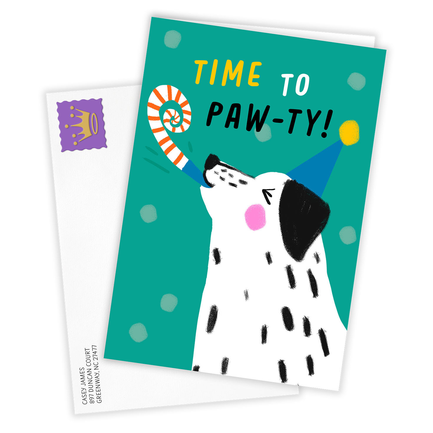 Time to Paw-ty Dog Personalized Birthday Card Card Front with Envelope image number 2
