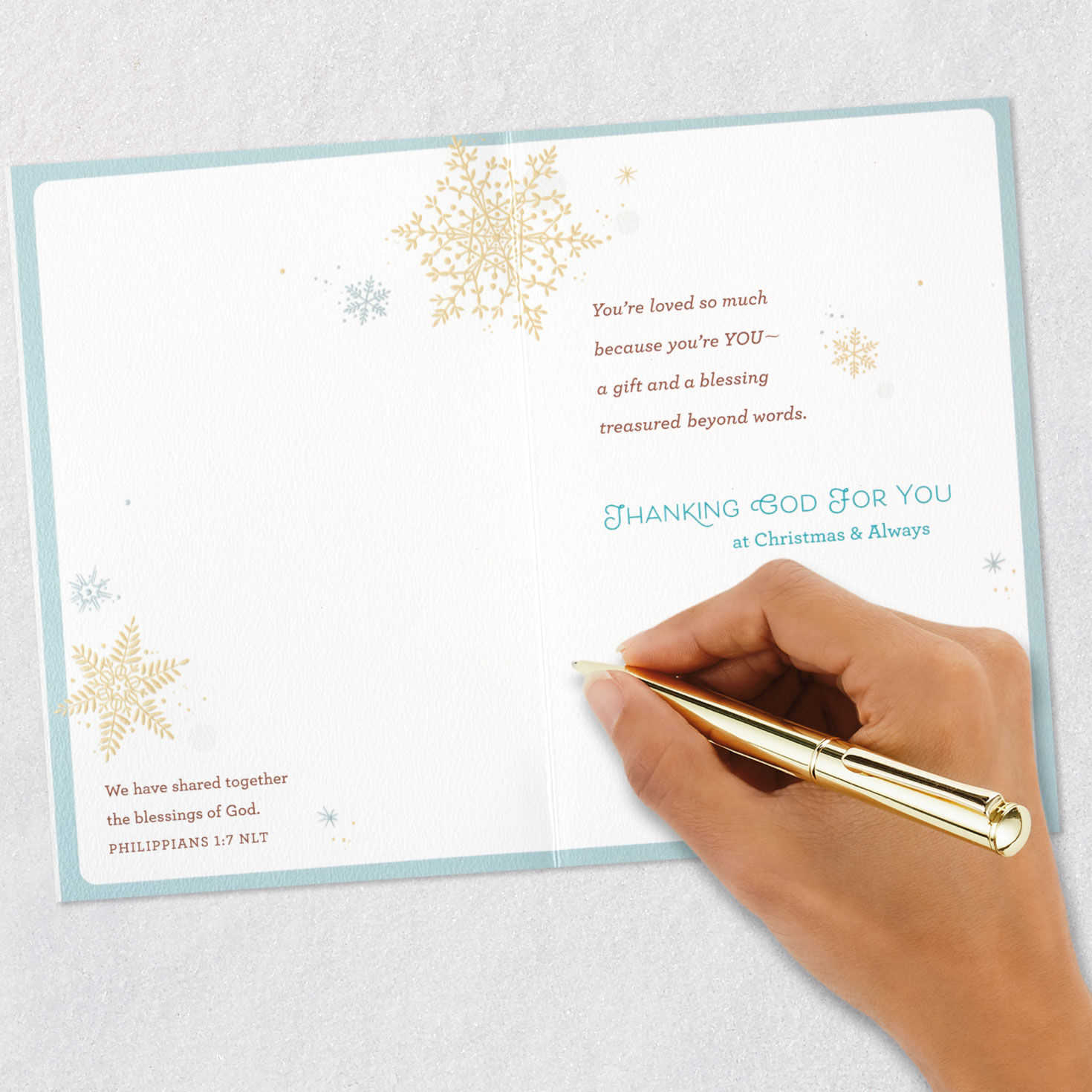 Sparkly Snowflakes Religious Christmas Card for Daughter Signing card image number 7