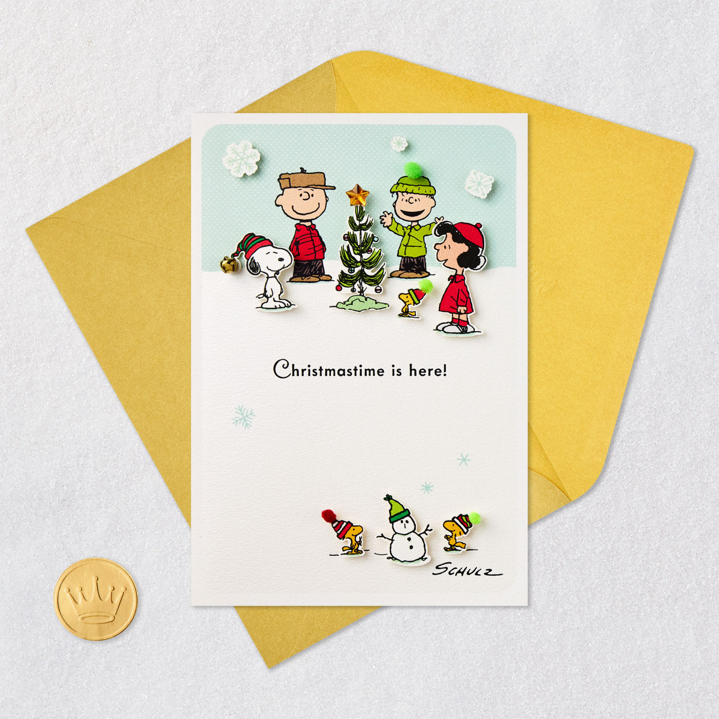 Charlie Brown and Tree Religious Christmas Card Card Front with Envelope and Gold Seal image number 6