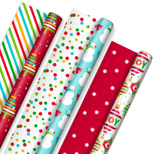 Bright and Graphic 3-Pack Reversible Christmas Wrapping Paper, 120 sq. ft., 