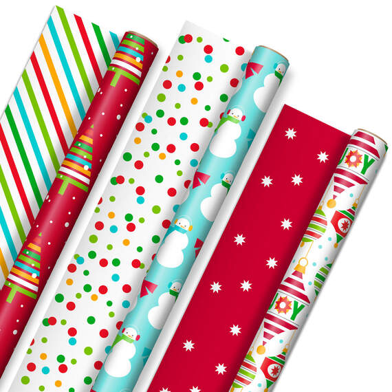 Bright and Graphic 3-Pack Reversible Christmas Wrapping Paper, 120 sq. ft.