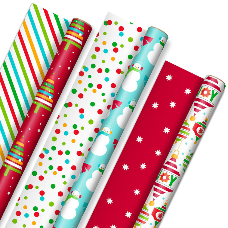 Bright and Graphic 3-Pack Reversible Christmas Wrapping Paper, 120 sq ...