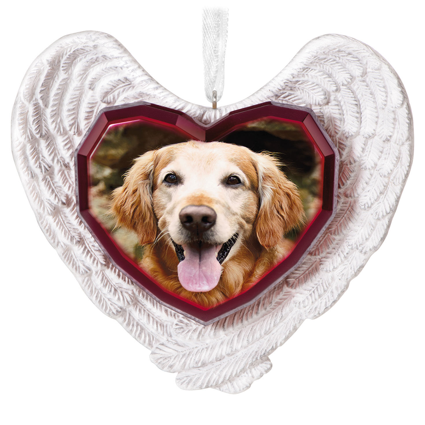 Forever Loved Memorial Heart and Angel Wings Personalized Ornament, Custom Photo