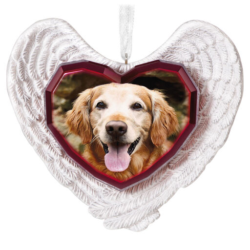 Forever Loved Memorial Heart and Angel Wings Photo Personalized Ornament, 