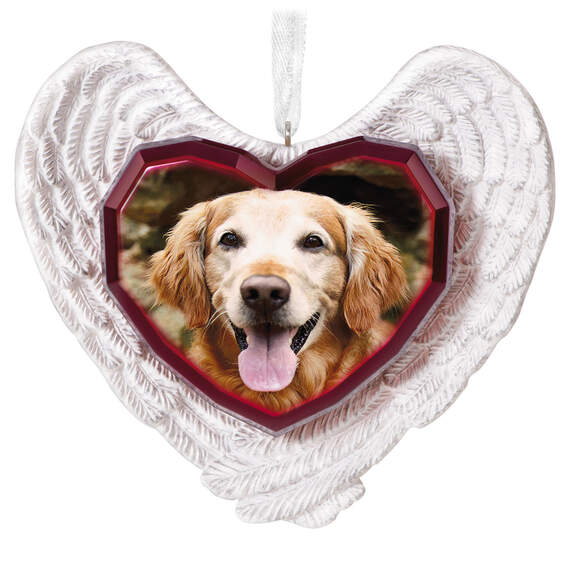 Forever Loved Memorial Heart and Angel Wings Photo Personalized Ornament