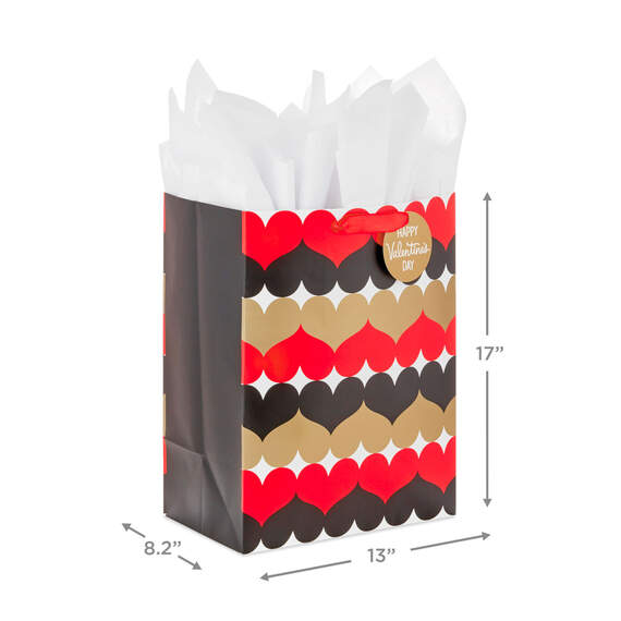 17" Rows of Hearts Extra-Deep Valentine's Day Gift Bag With Tissue Paper, , large image number 3