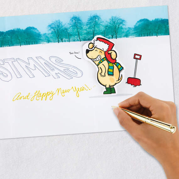 Merry Wishes in Yellow Snow Funny Pop-Up Christmas Card, , large image number 6