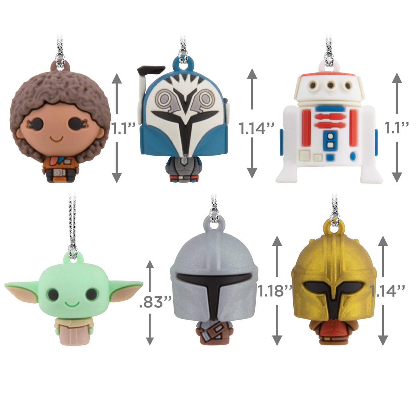 6 Star Wars Mandalorian Mini Christmas Ornaments measurement image number 3