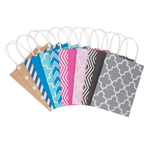 10.7" 12-Pack Assorted Kraft Paper Gift Bags, 