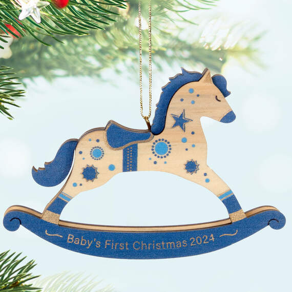 Baby Boy's First Christmas Rocking Horse 2024 Wood Ornament, , large image number 2