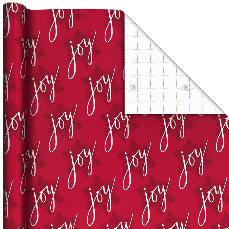 Joy Snowflakes on Red Holiday Wrapping Paper Roll, 22.5 sq. ft.