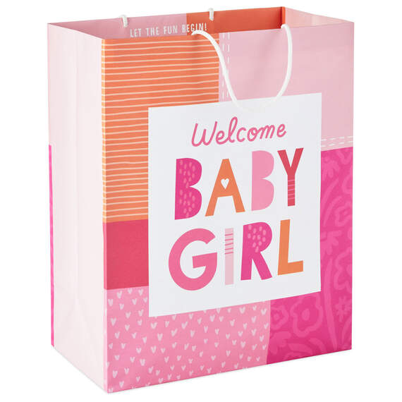 13" Welcome Baby Girl Large New Baby Gift Bag, , large image number 1